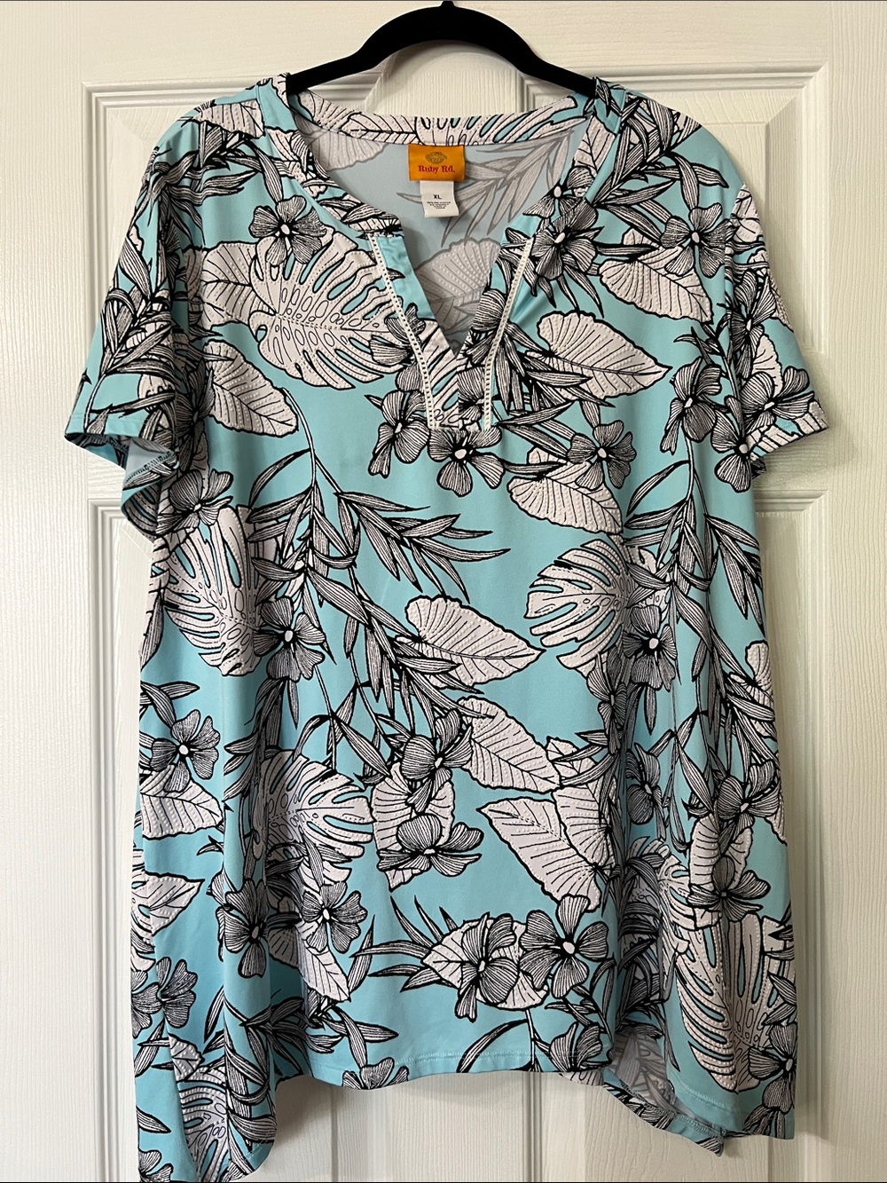 Ruby Rd. Aqua Floral Tropical Print Tunic